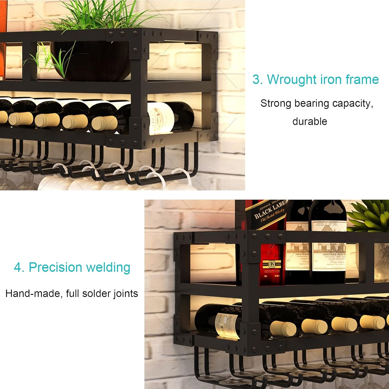Wall-Mounted Wine Rack - Wrought Iron Goblet Holder with Large Capacity