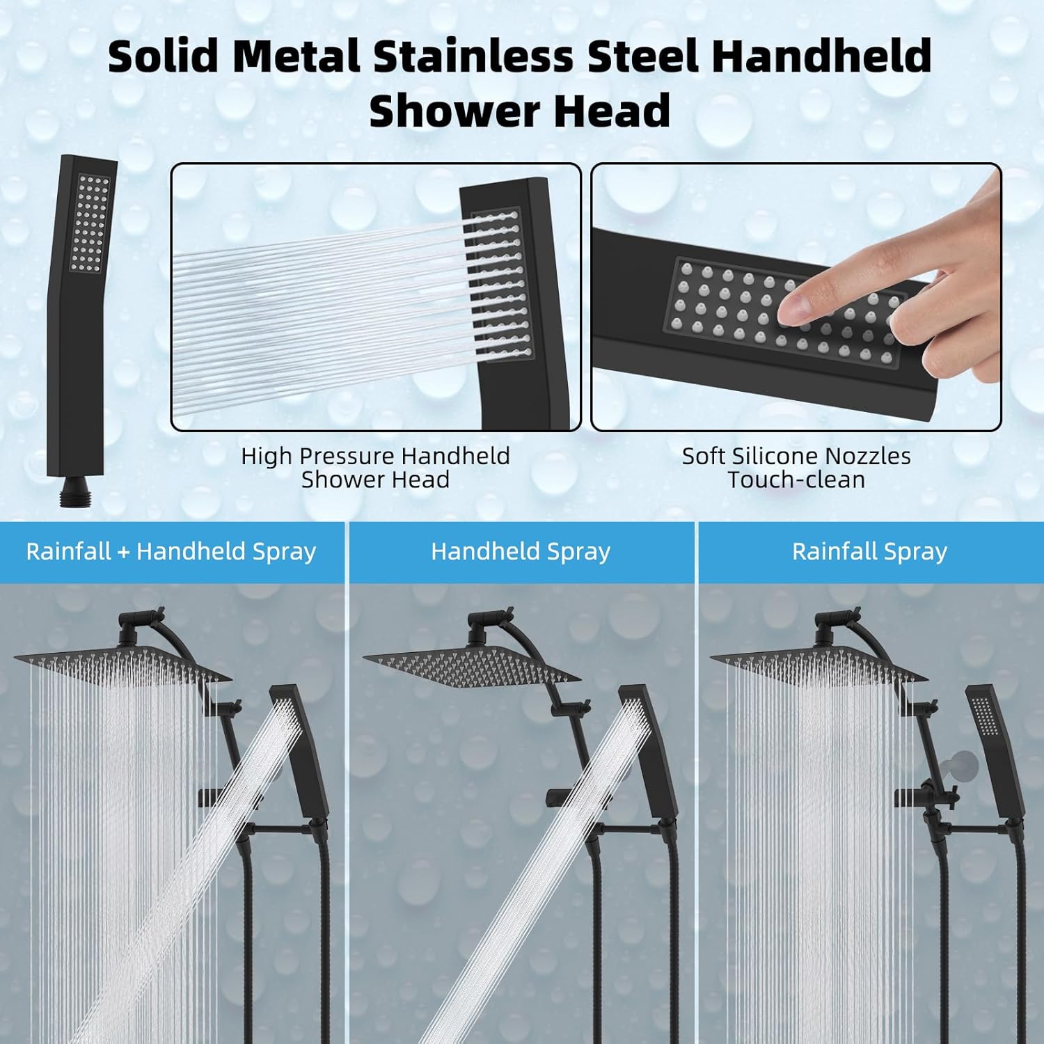 Hibbent All Metal Rainfall Shower Head Combo with Handheld and Extension Arm