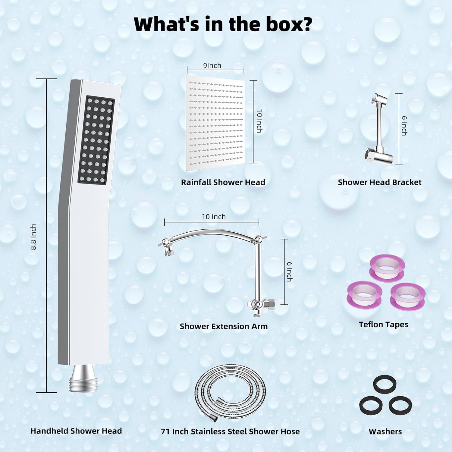 Hibbent All Metal 10x9 Rainfall Handheld Shower Combo