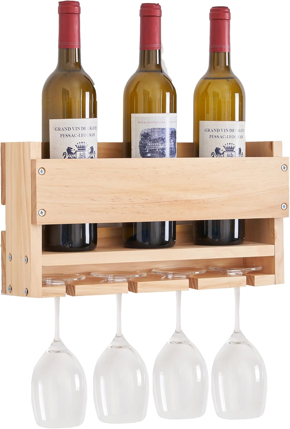 Wall-Mounted Wine Rack with Cup Holder and Glasses