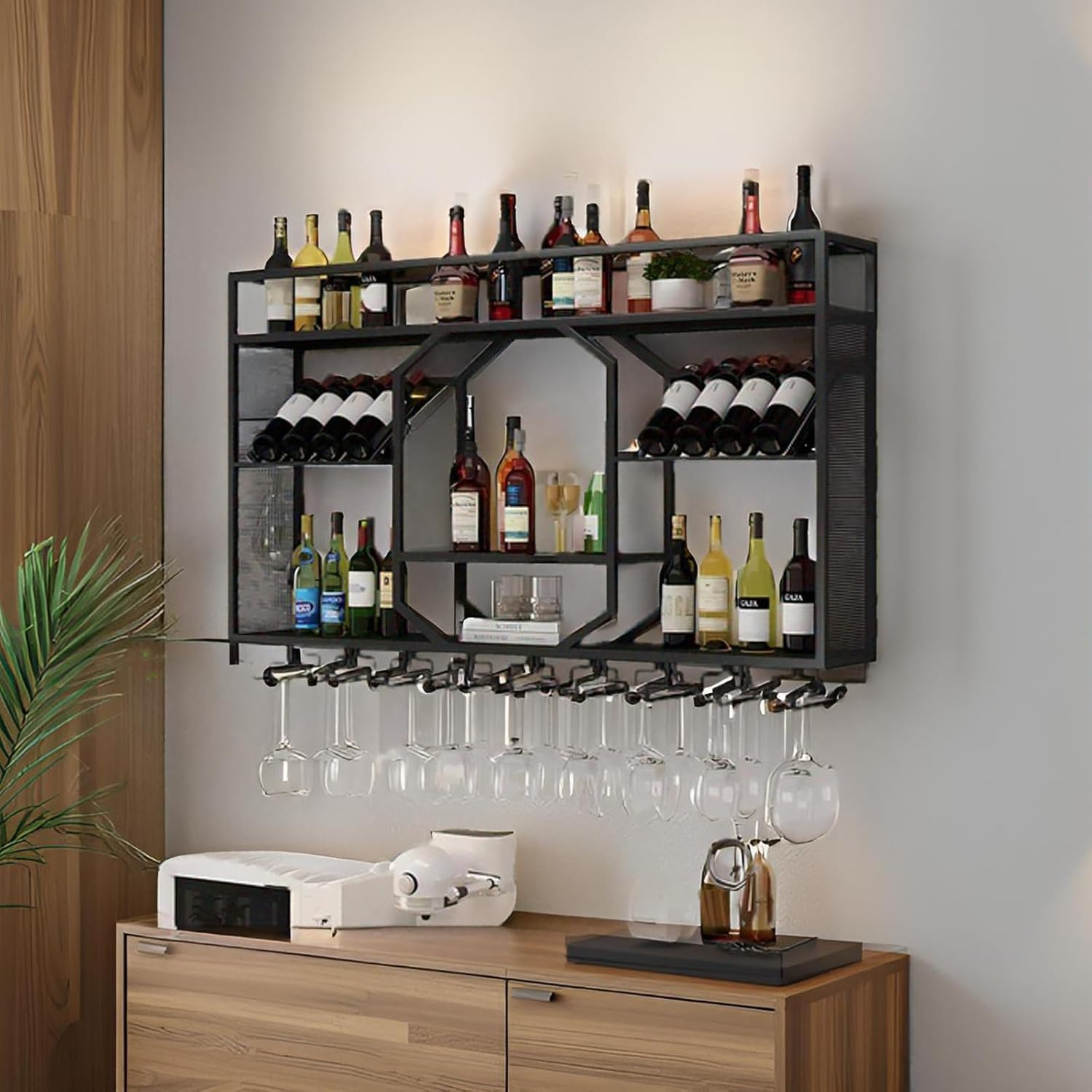 RAJYQODIS 4724in Wall-Mounted Wine Rack Black 1