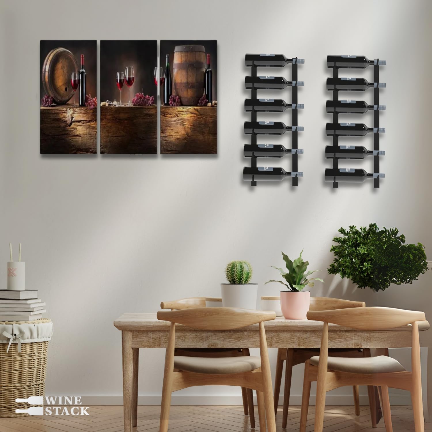 6-Bottle Black Metal Wall Mounted Wine Rack - Modern Industrial Style