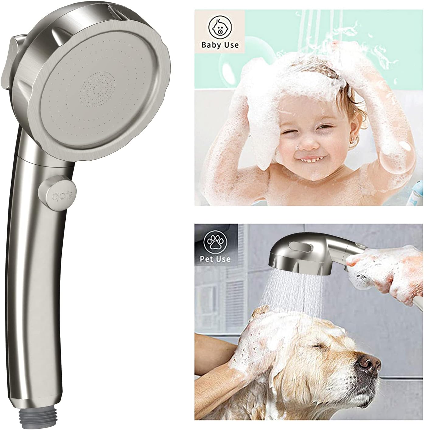 KAIYING High Pressure Handheld Shower Head with ONOFF Switch and 3 Spray Modes