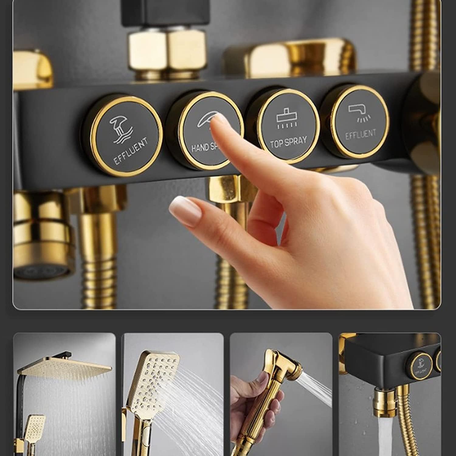 Thermostatic Shower System Black Gold with Handheld and Bidet Sprayer