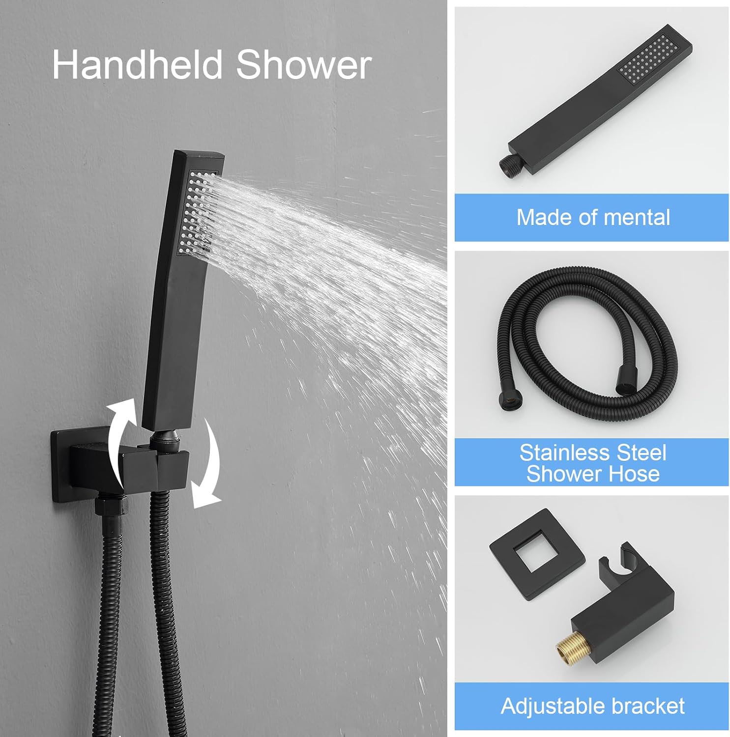 BWE 10 Inch Rain Shower Head with Body Jets and Handheld Sprayer