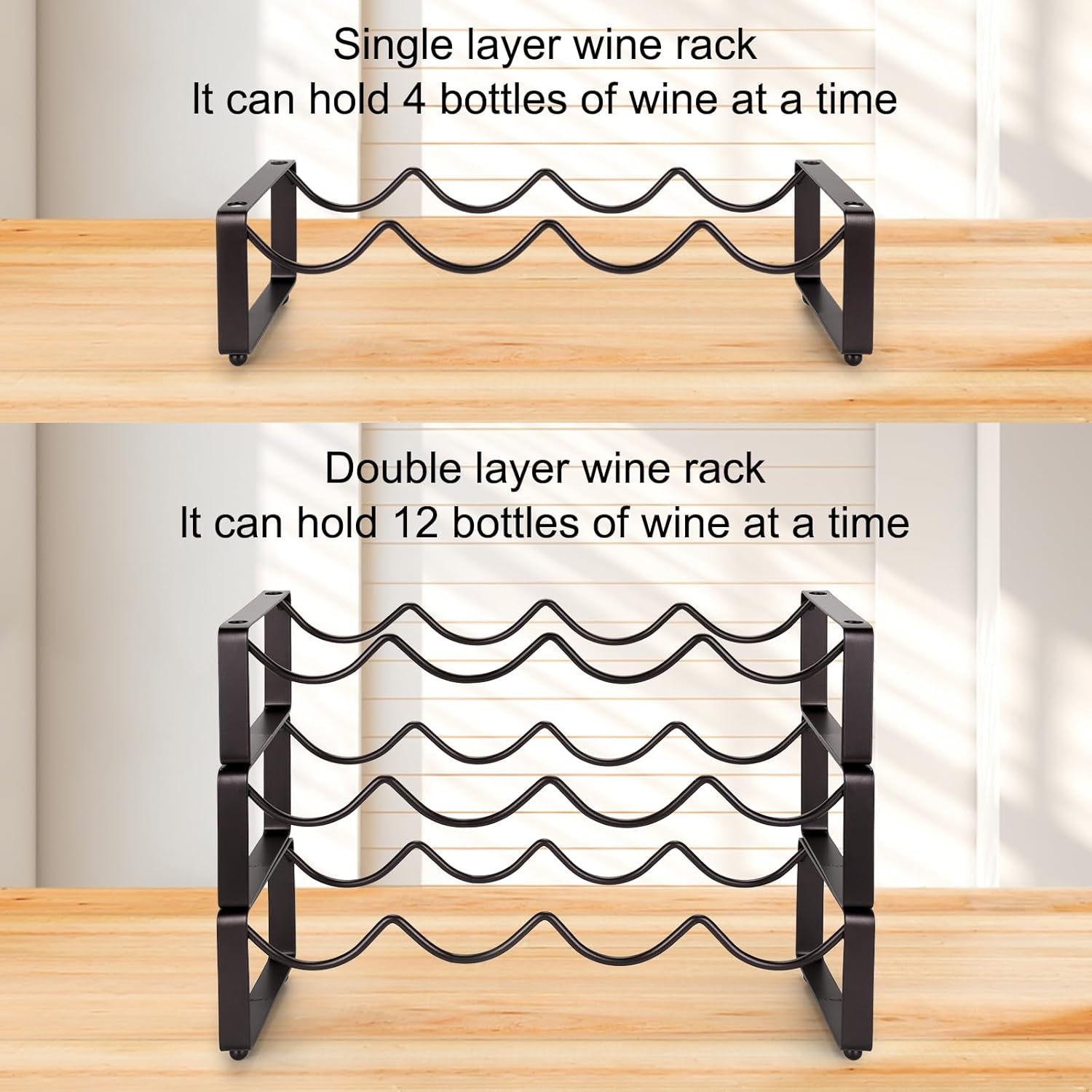 Carperipher Stackable Wine Rack 3 Tier 12 Bottles Metal Storage