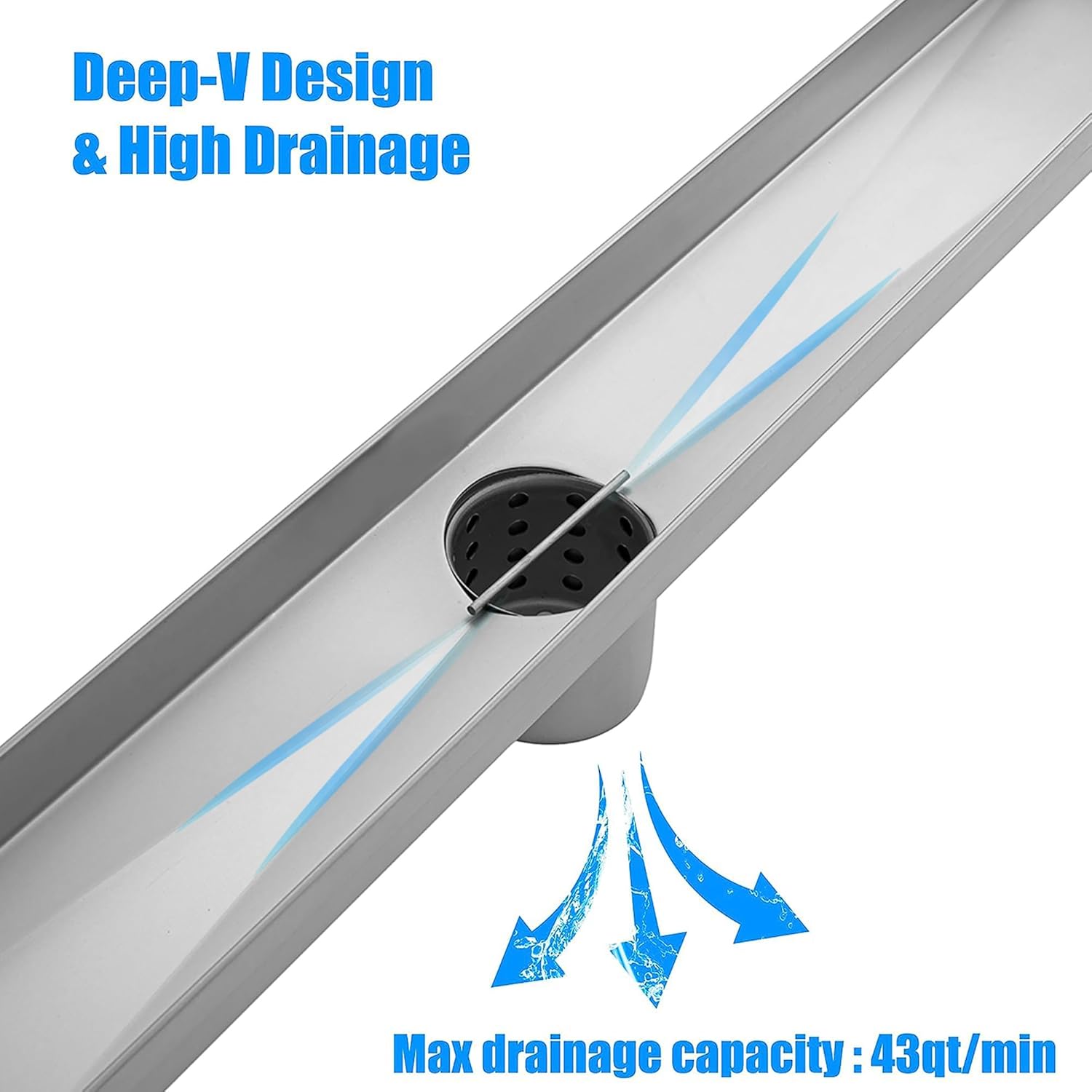 JECONNY 48 Inch Linear Shower Drain with 304 Stainless Steel Panel