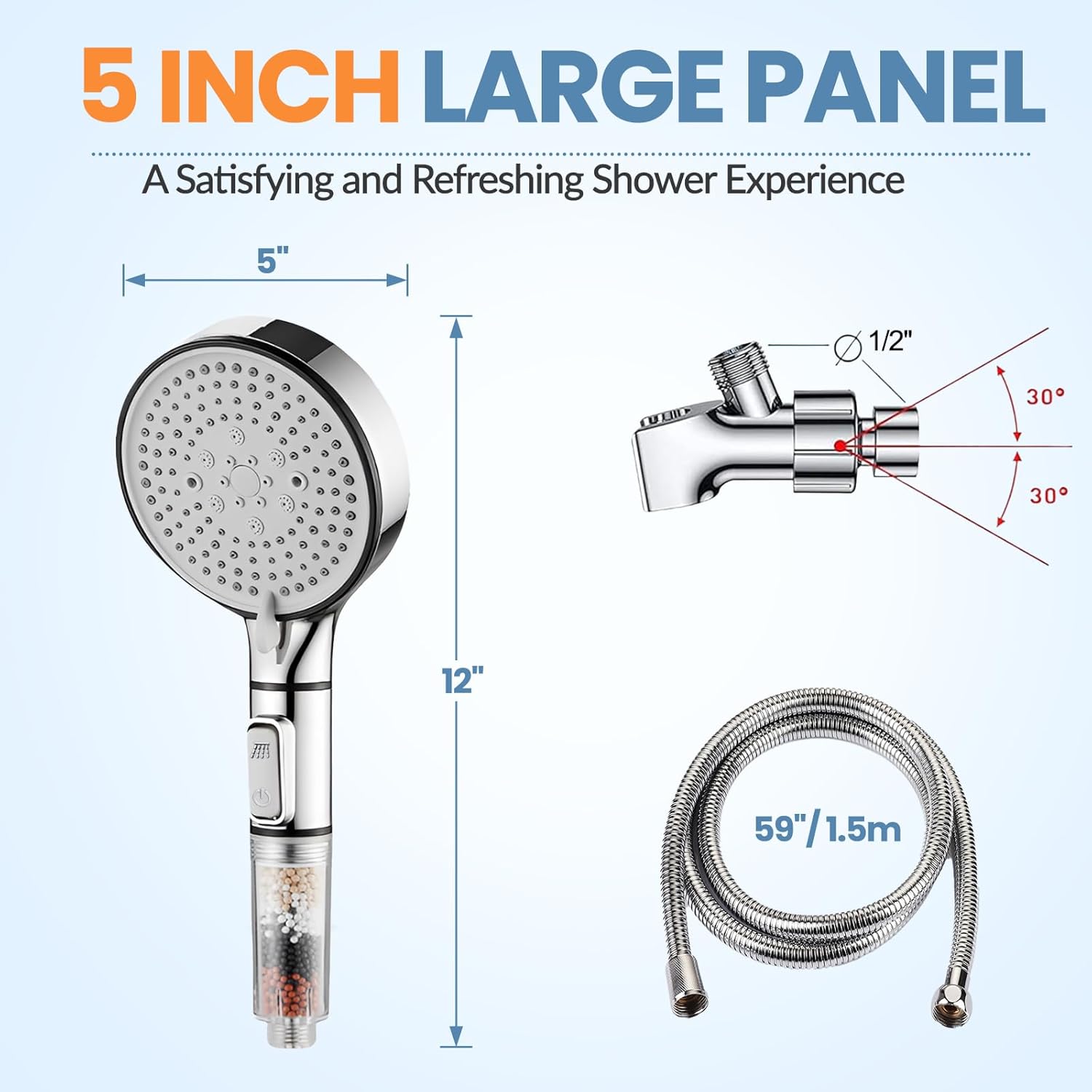 YEEREAD 5 Inch Chrome Shower Head with 5 Spray Modes