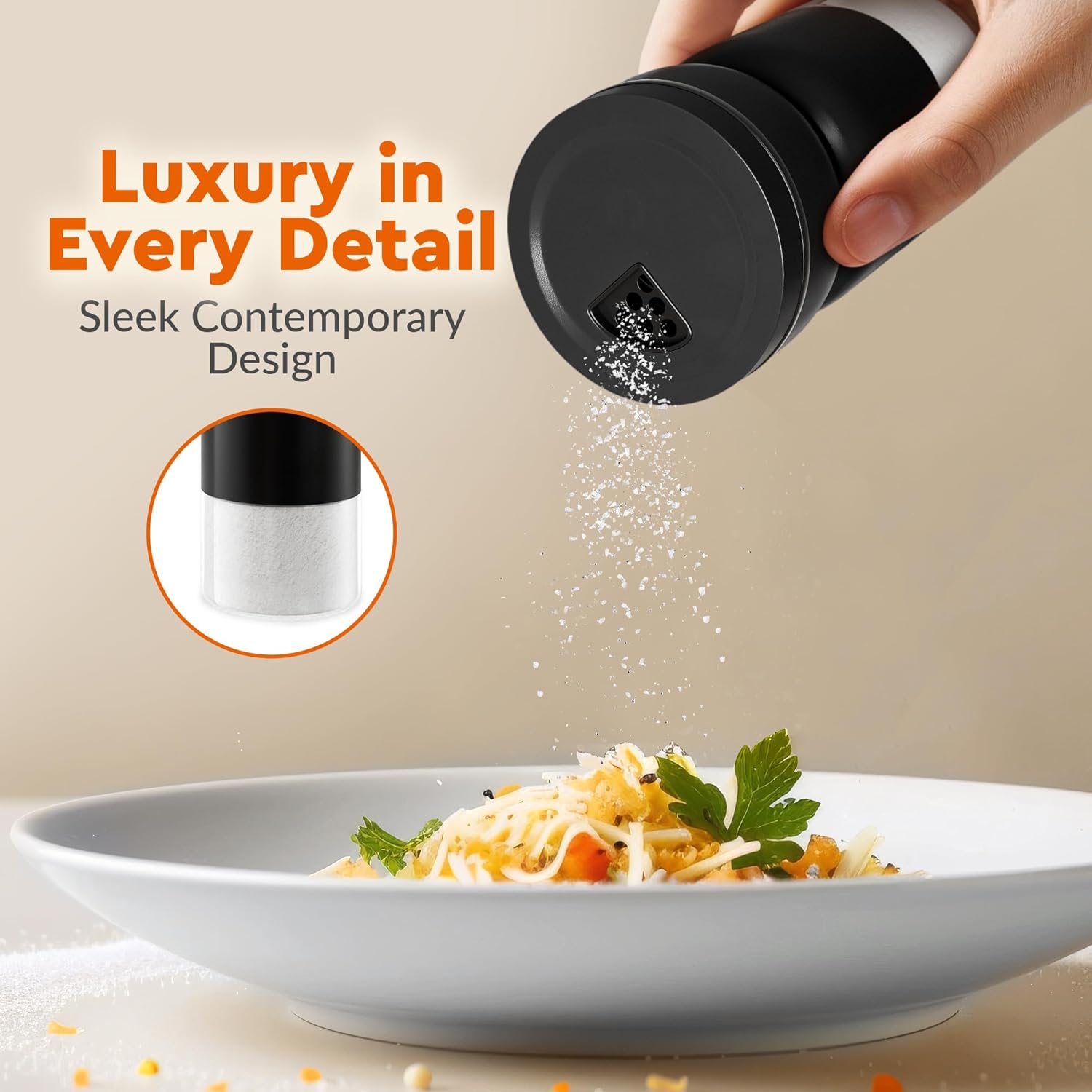 HOME EC Salt Pepper Shakers Set with Adjustable Pour Holes - Farmhouse Style