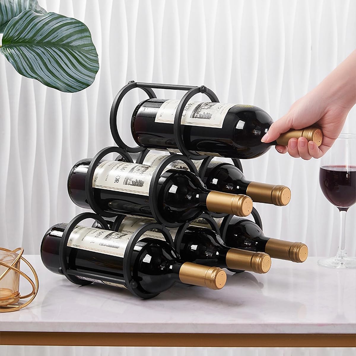GeLive 6-Bottle Tabletop Wine Rack Frosted Iron