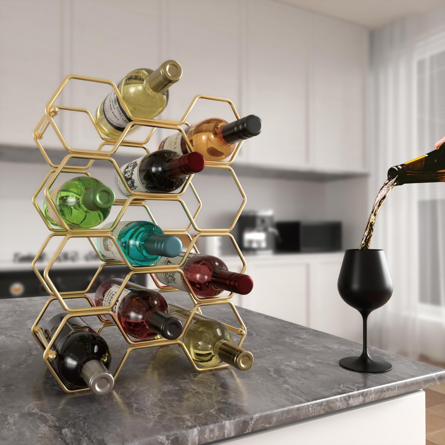 Buruis 14-Bottle Tabletop Wine Rack Gold 1