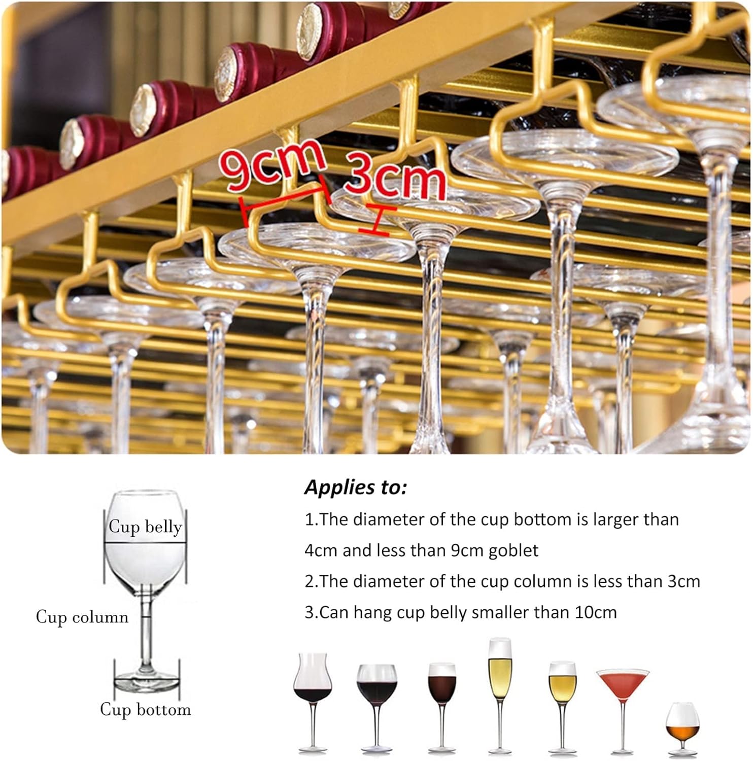 Pimex Gold Ceiling Wine Rack with Adjustable Height