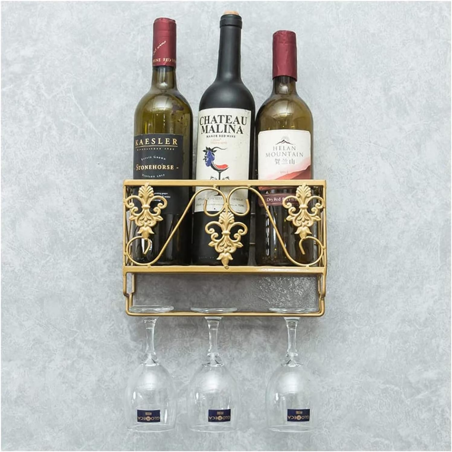 ALDEPO Wall-Mounted Wine Rack with Gold Organizer