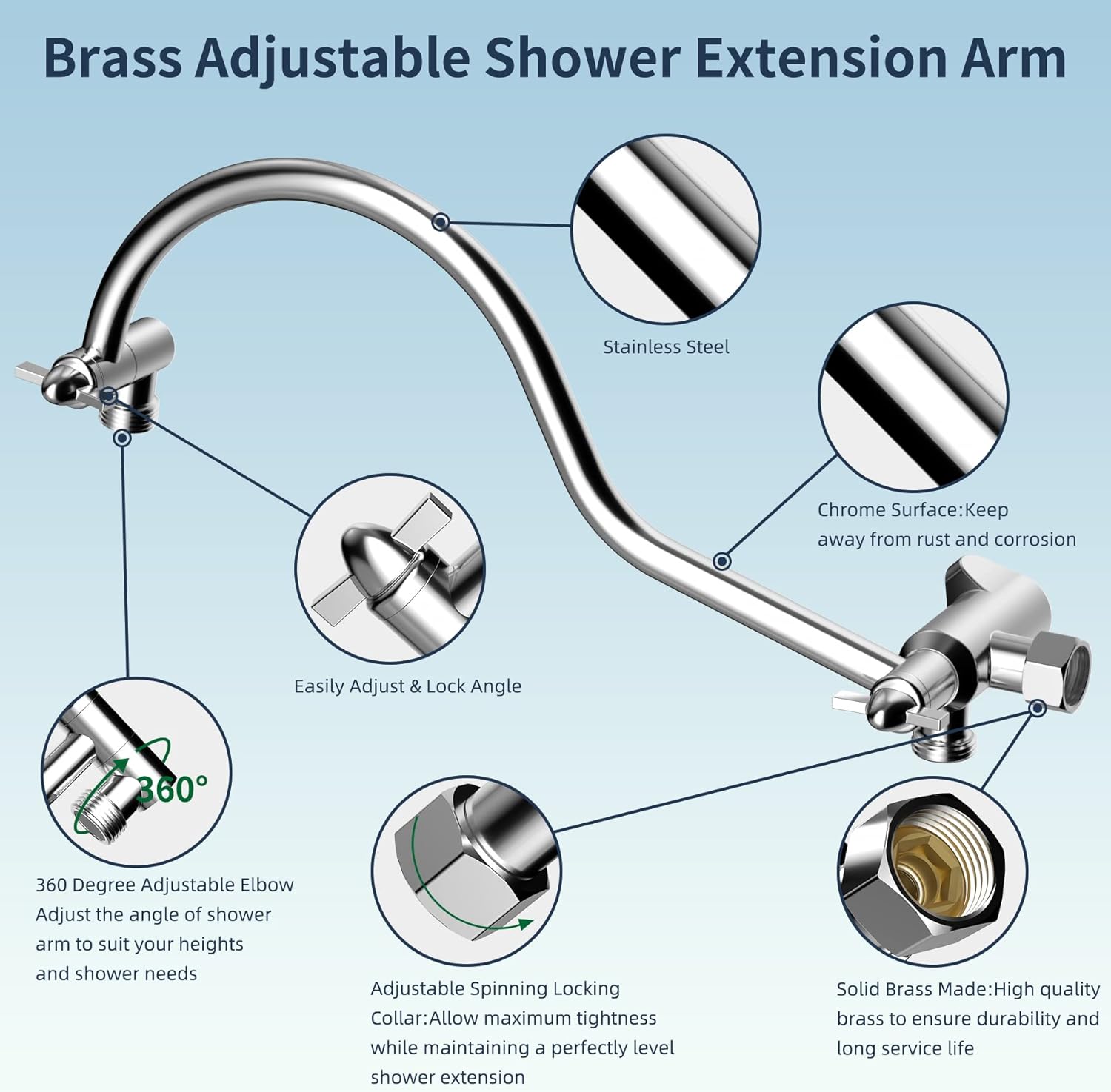 Hibbent All Metal Shower Head Combo with 7 Spray Settings and Adjustable Arm