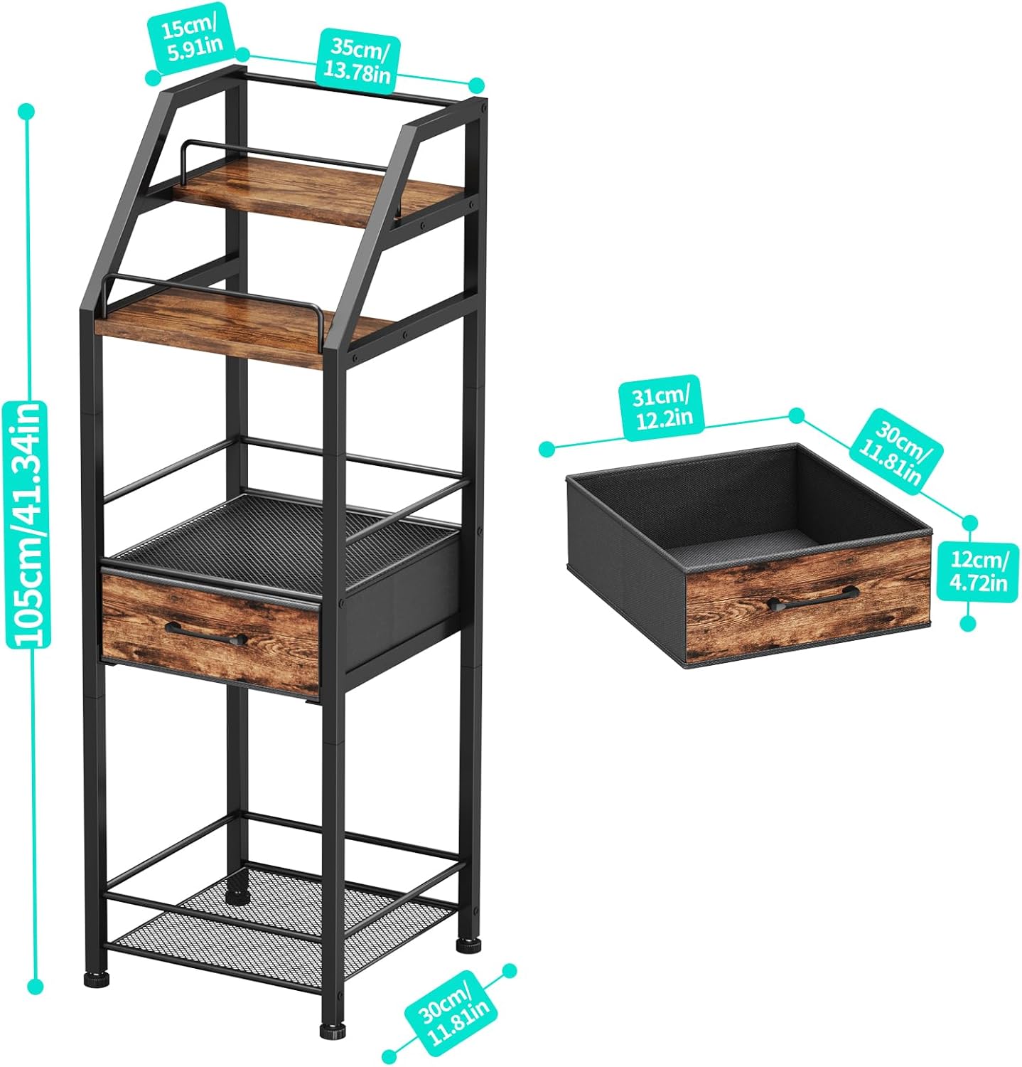 HapiRm 4-Tier Freestanding Wine Rack with Fabric Drawer 1