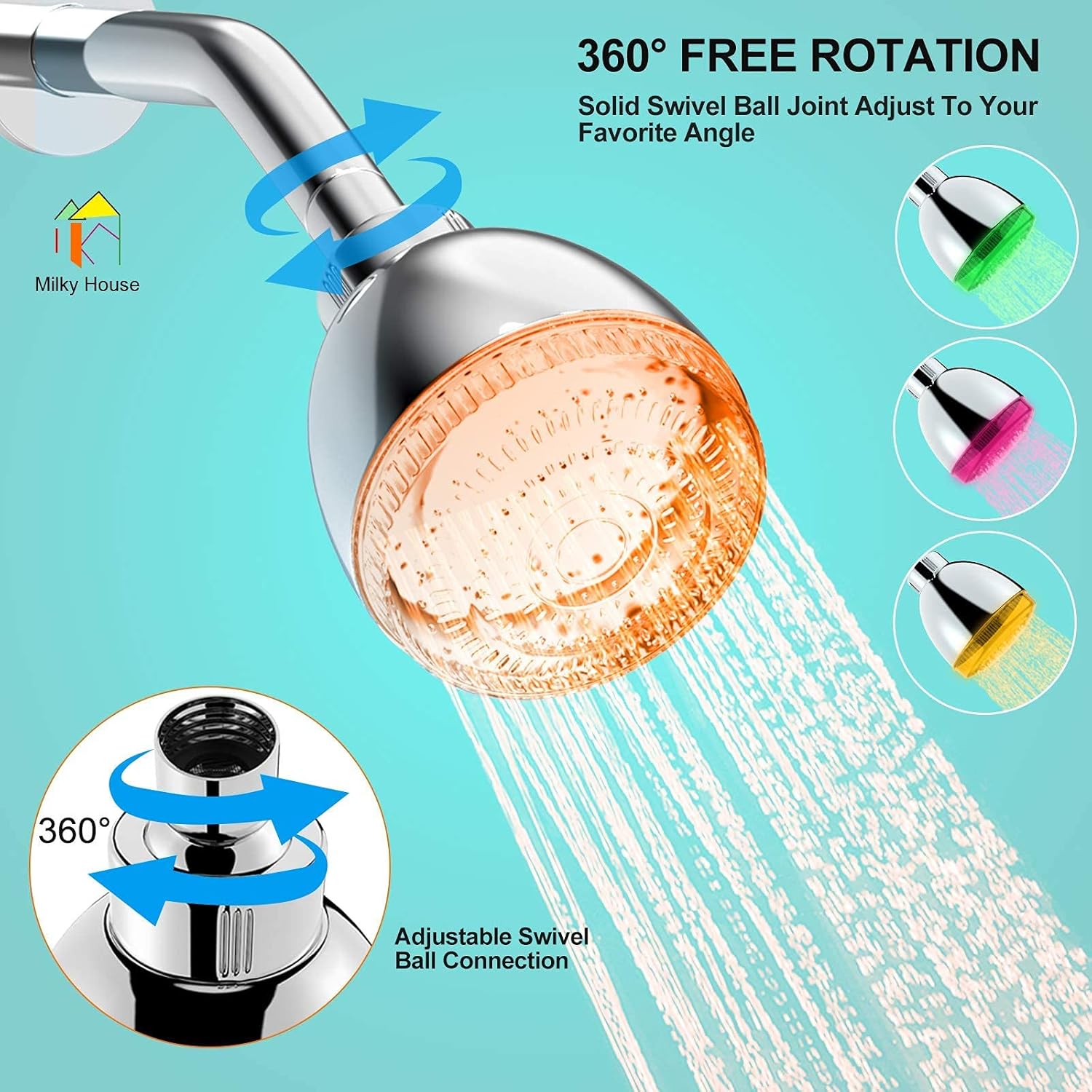 Milky House 7 Color LED Fixed Showerhead