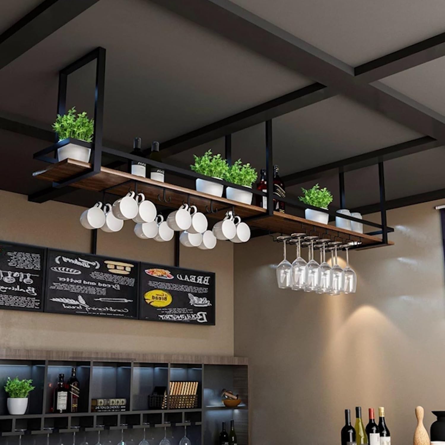 ZJDYDY 2 Tier Ceiling Floating Shelf Wine Rack