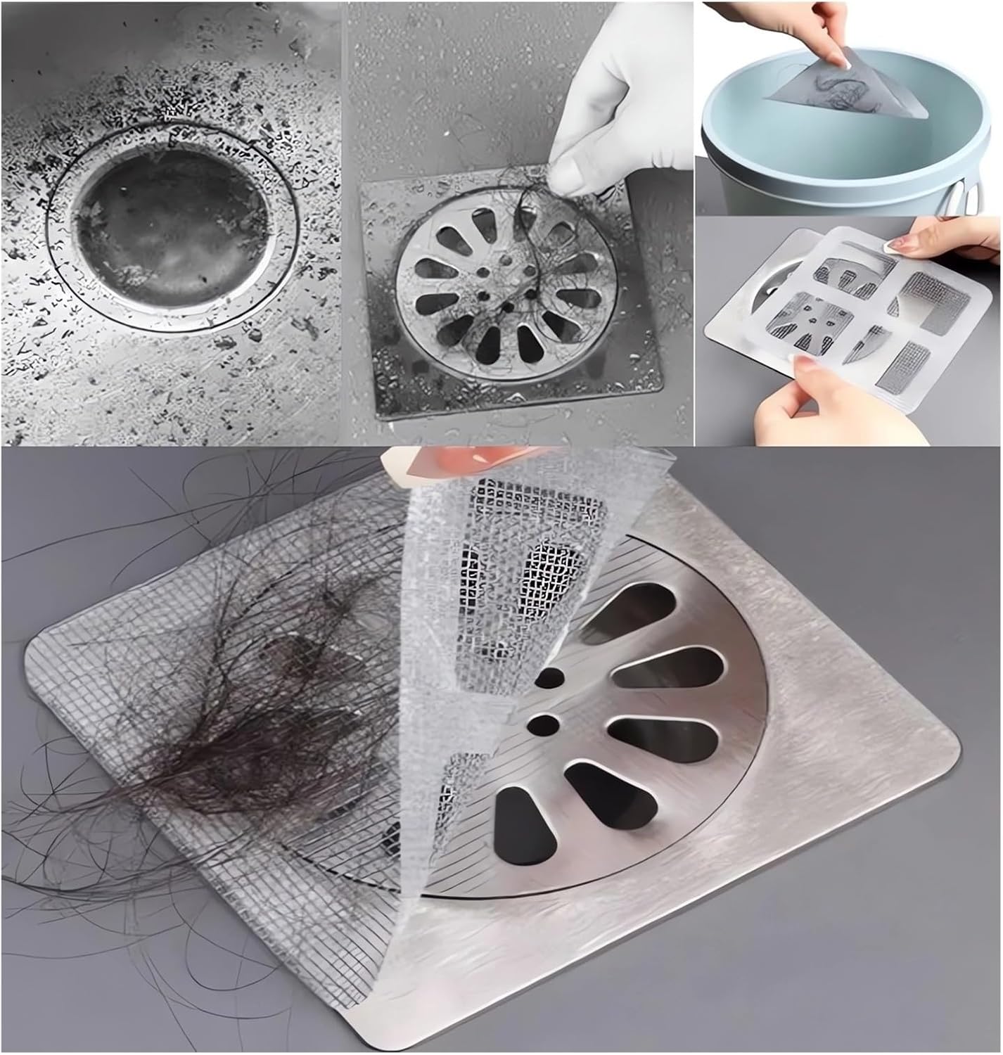 GYLCTOM Shower Drain Hair Catcher - 100PC Disposable Flat Mesh Sticker