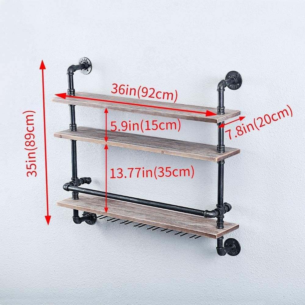 Pimex Wall-Mounted 3-Layer Wine Rack with Glass Holders