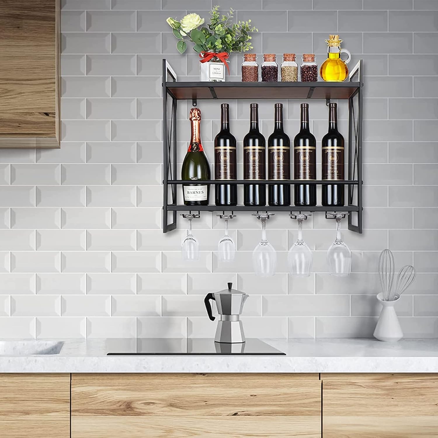 OBong 2-Tier Wall-Mounted Wine Rack with Bottle Holder