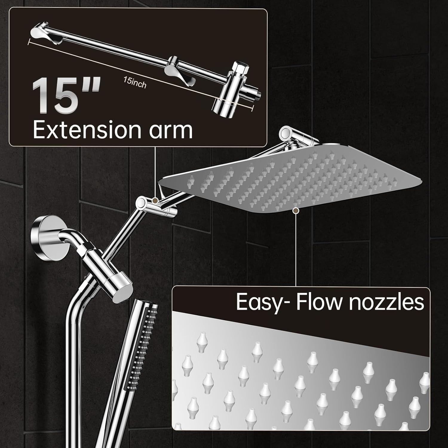 Veken 10 All Metal Rain Shower Head with Handheld Combo 1