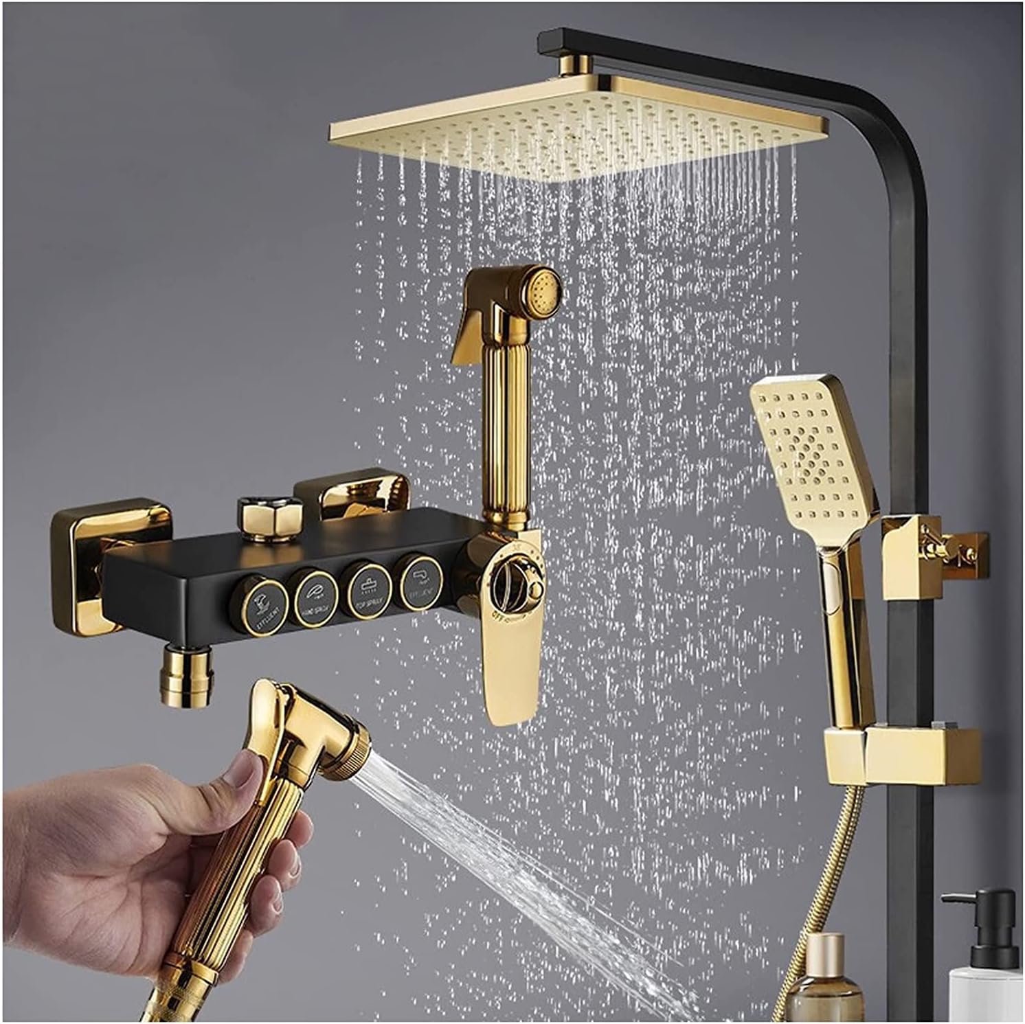 Thermostatic Shower System Black Gold with Handheld and Bidet Sprayer