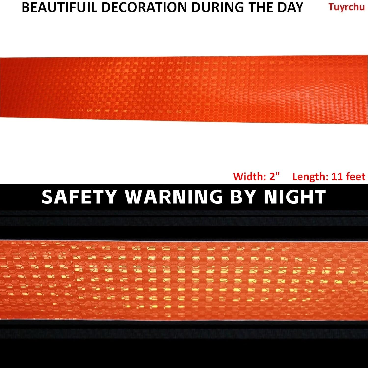 Orange Reflective Safety Tape 2in X 11ft Roll