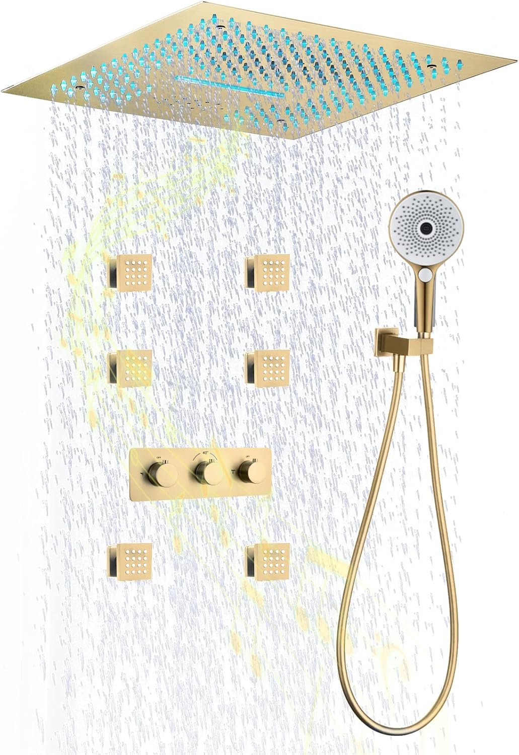 Bluetooth Music Shower Faucet Set with LED Light and 40 Thermostatic Control