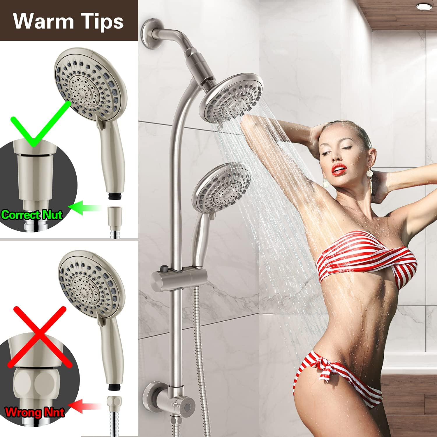 Egretshower Handheld Rain Shower Combo with 275 Slide Bar