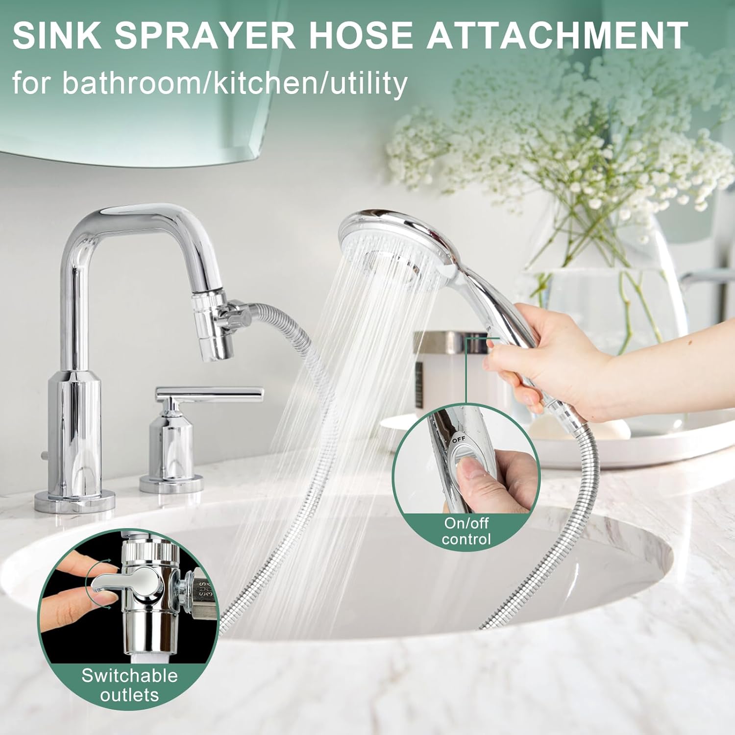 Klleyna Multi-Use Faucet Sprayer - 5 Adapters for Sink Bathtub