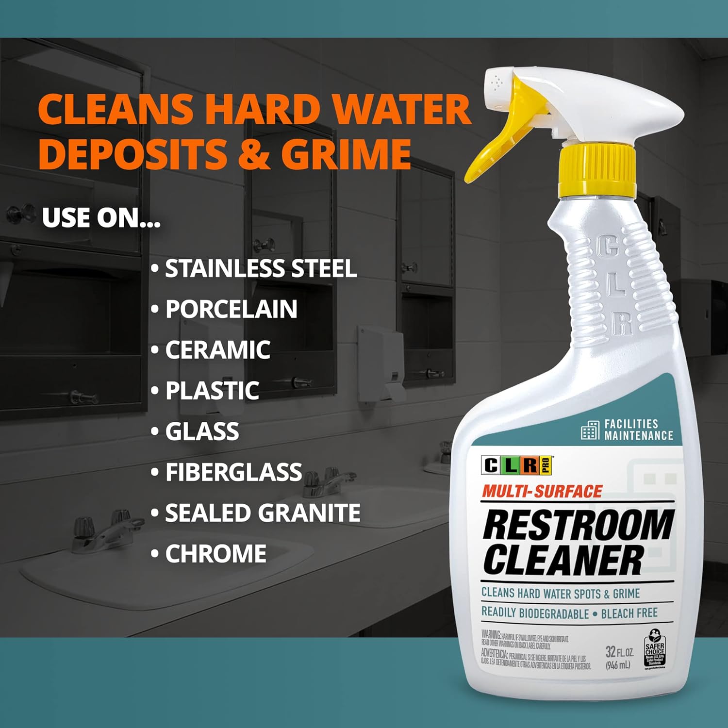 CLR PRO Industrial Multi-Purpose Restroom Cleaner 32 oz Pack of 2
