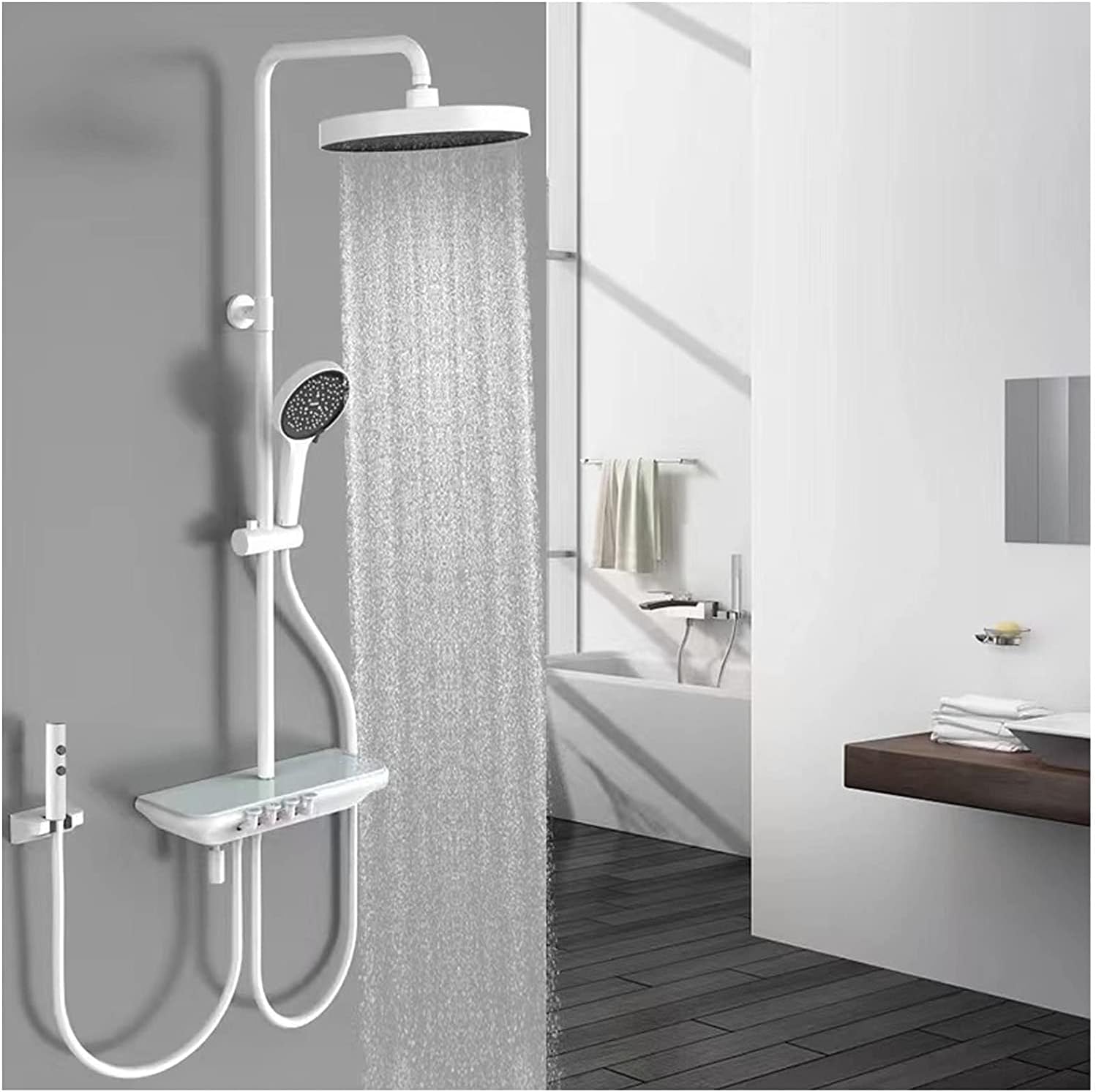 Thermostatic Shower System with LED Display and 4 Functional Fixtures White
