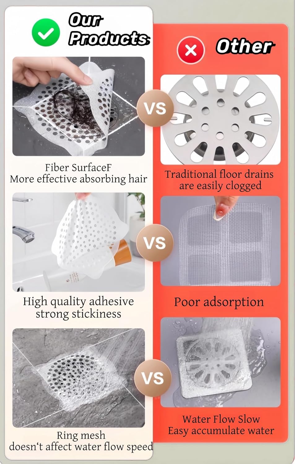 30 Pack 6 Inch Shower Hair Catcher
