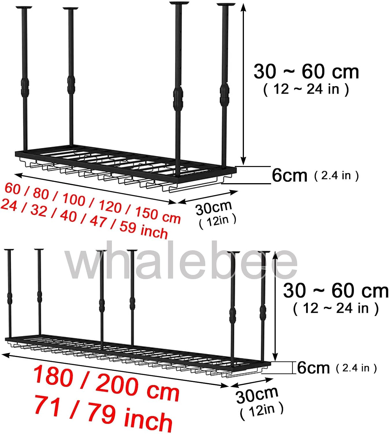 Whalebee Wall-Mounted Wine Glass Rack - 7 Sizes Black Gold