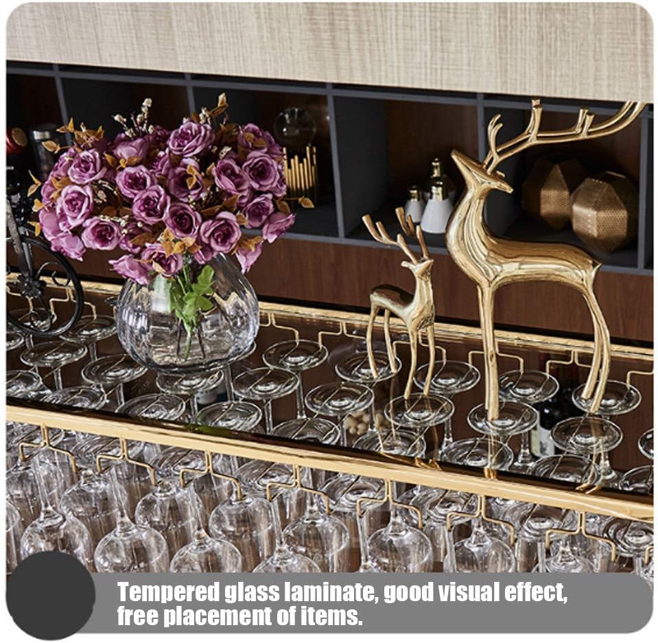 Wall-Mounted Wine Rack with Adjustable Hooks and Red Gold Finish