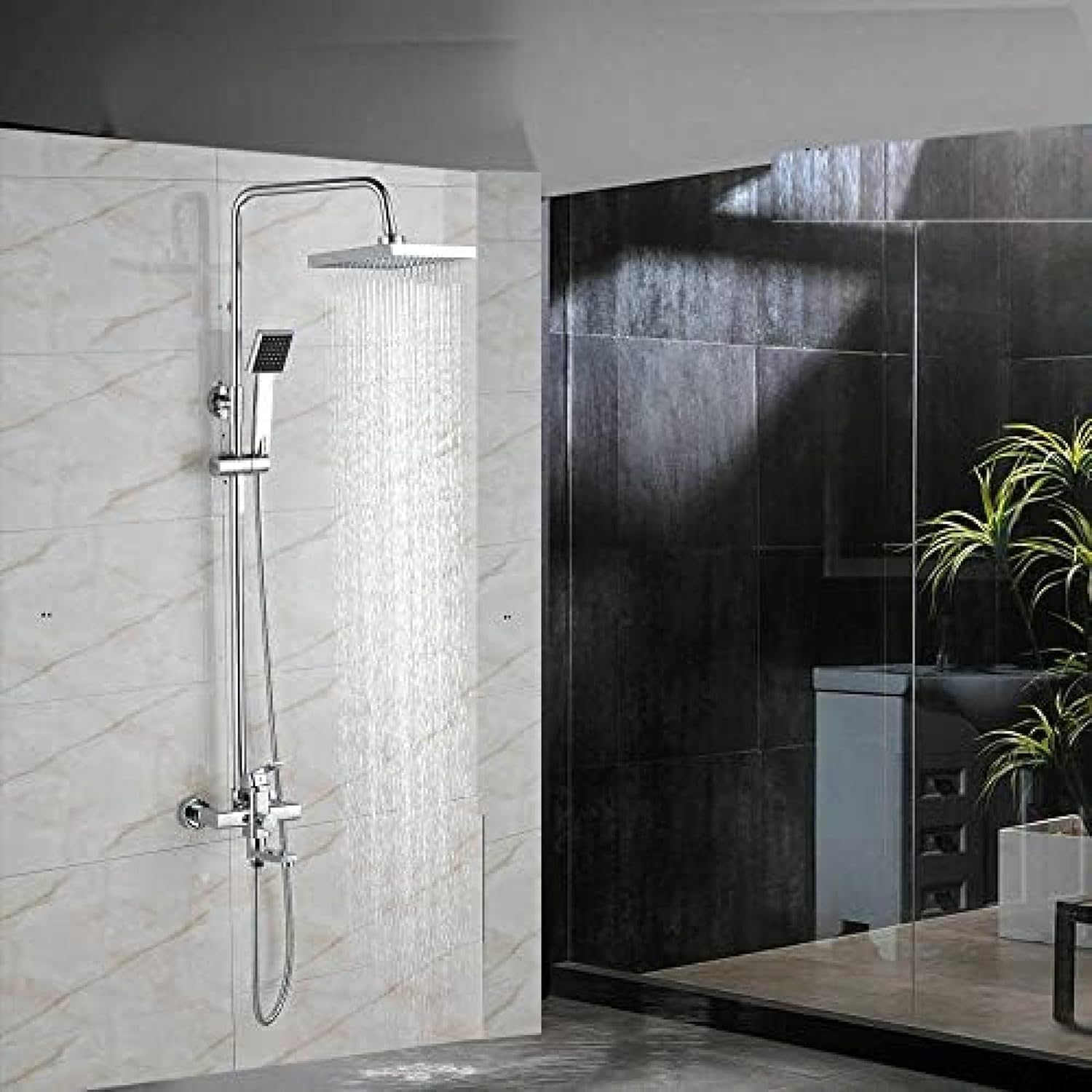 TECKI Rainfall Shower Faucet System with Handheld and Wall-mounted Mixer Set