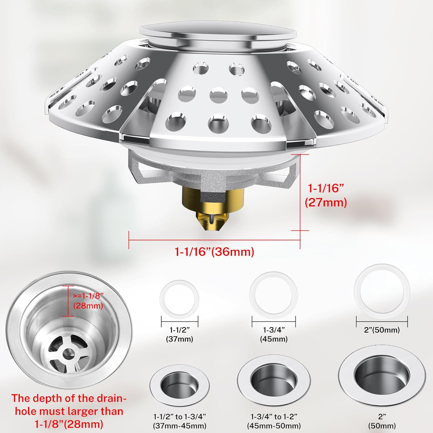 MGT Stainless Steel Tub Drain Stopper 304
