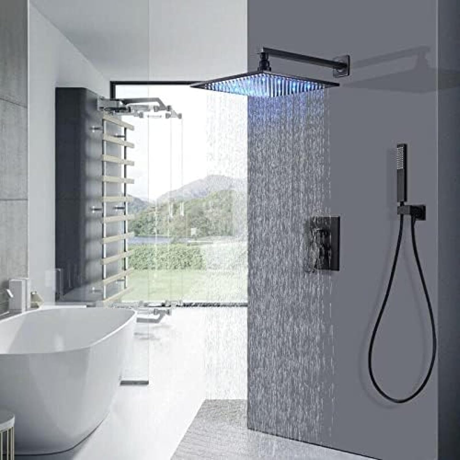TECKI LED Rainfall Shower Faucet Combination Set - Matte Black