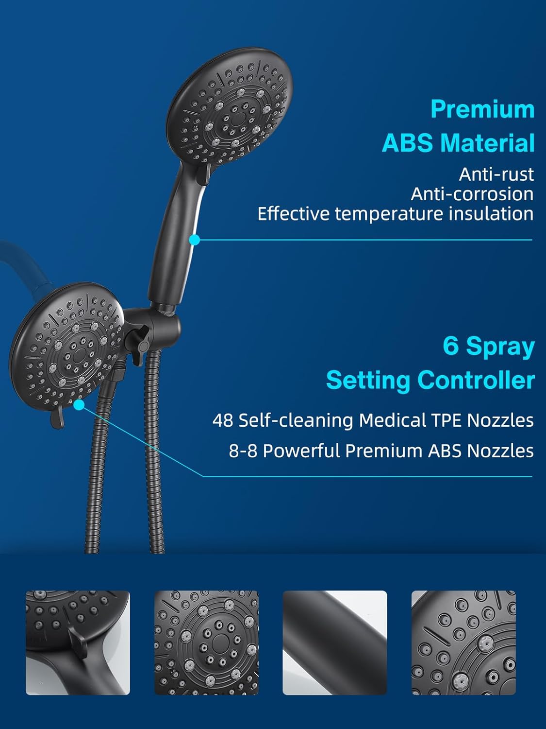 Cobbe 48-Setting 3-Way Shower Head Combo - Black