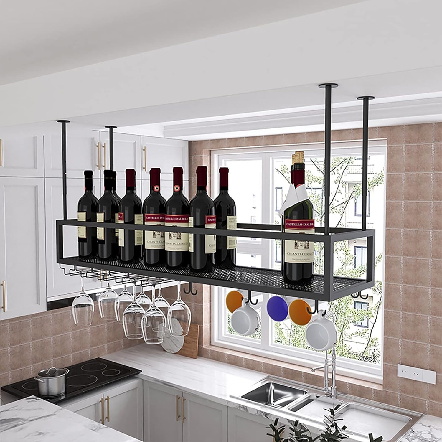 ZJDYDY Wall-Mounted Wine Rack with Glass Holder Adjustable Height