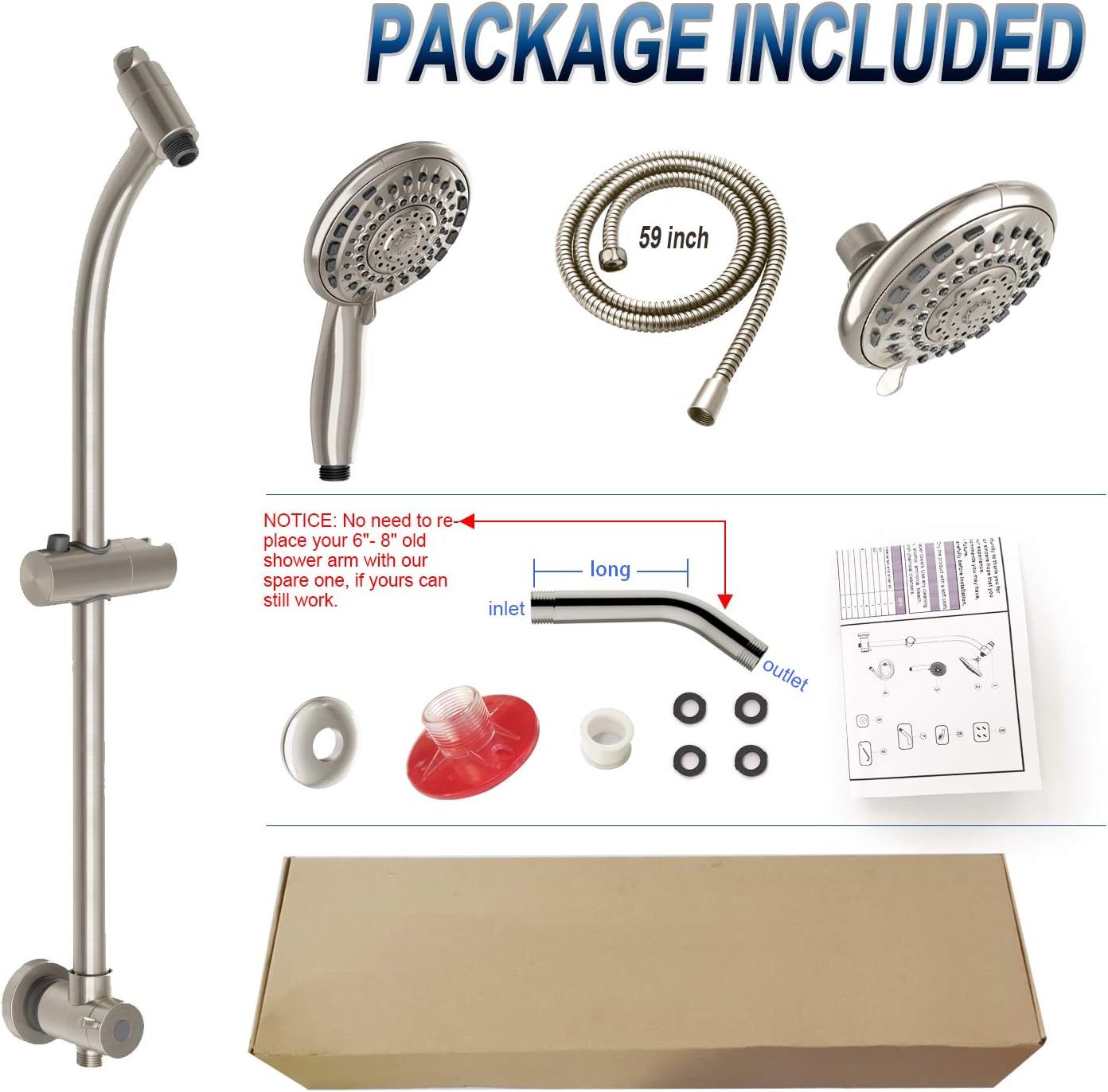 Egretshower Handheld Rain Shower Combo with 275 Slide Bar