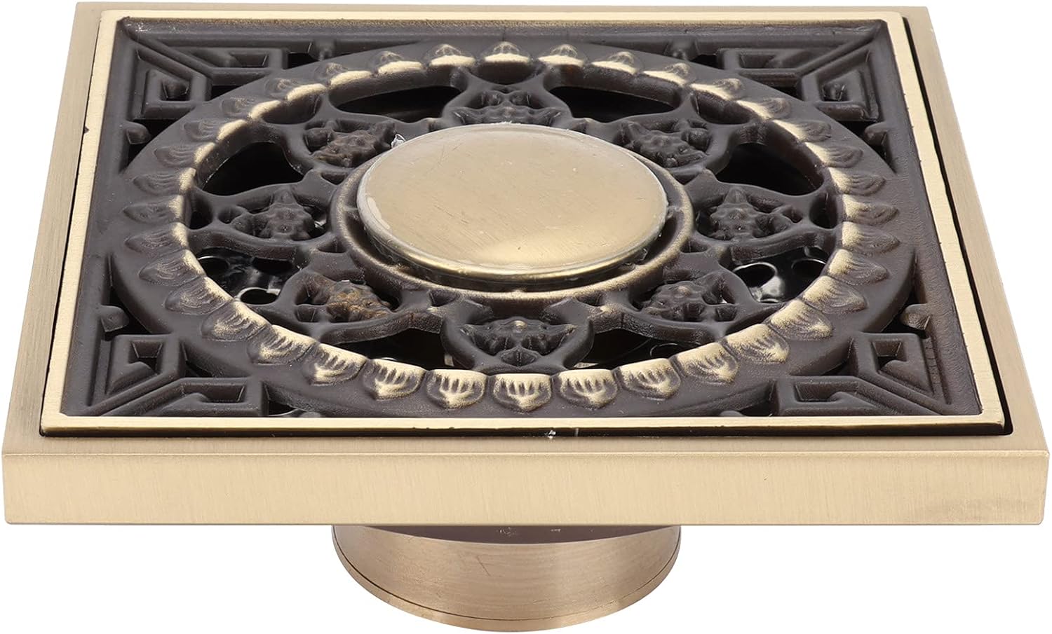 OUKENS 39x39in Square Art Carved Copper Brass Floor Drain Kit