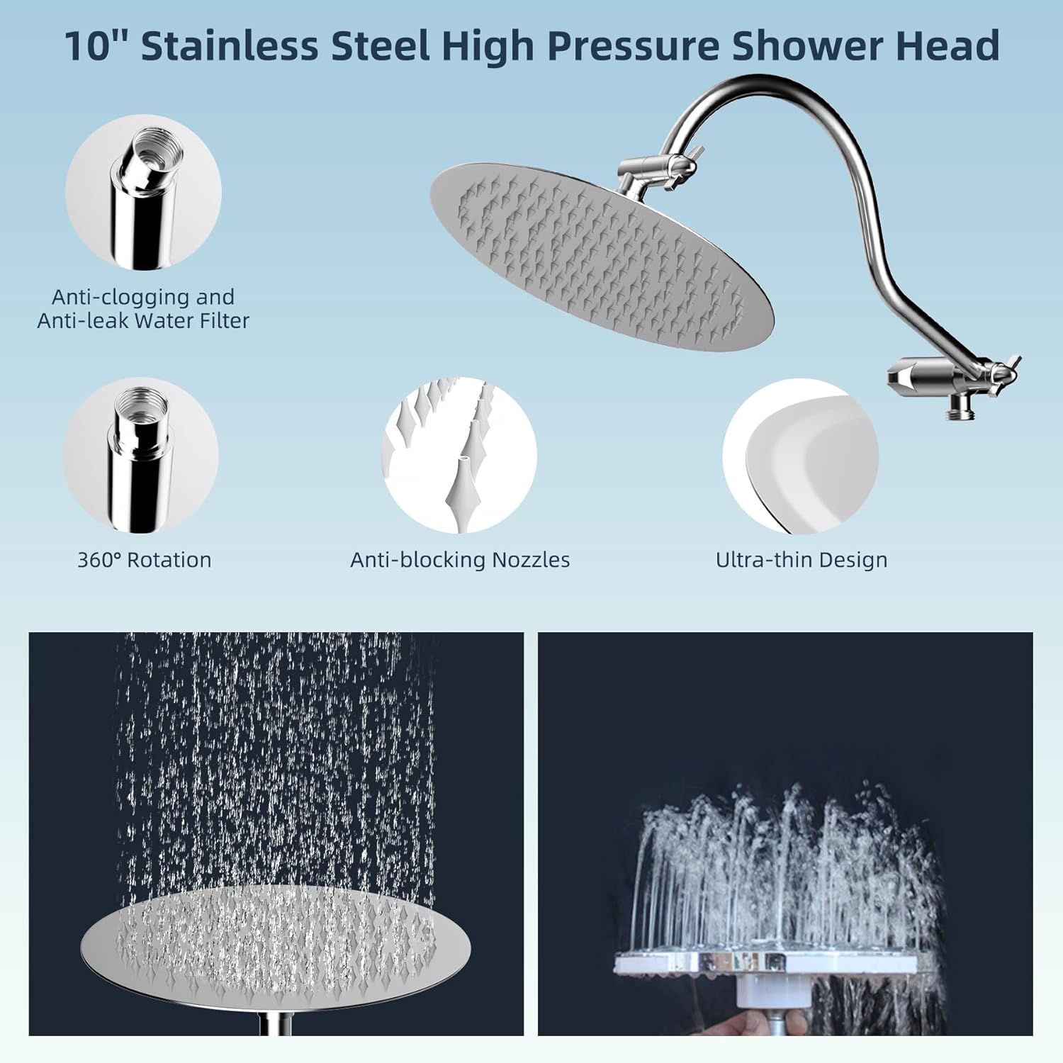 Hibbent All Metal Shower Head Combo with 7 Spray Settings and Adjustable Arm