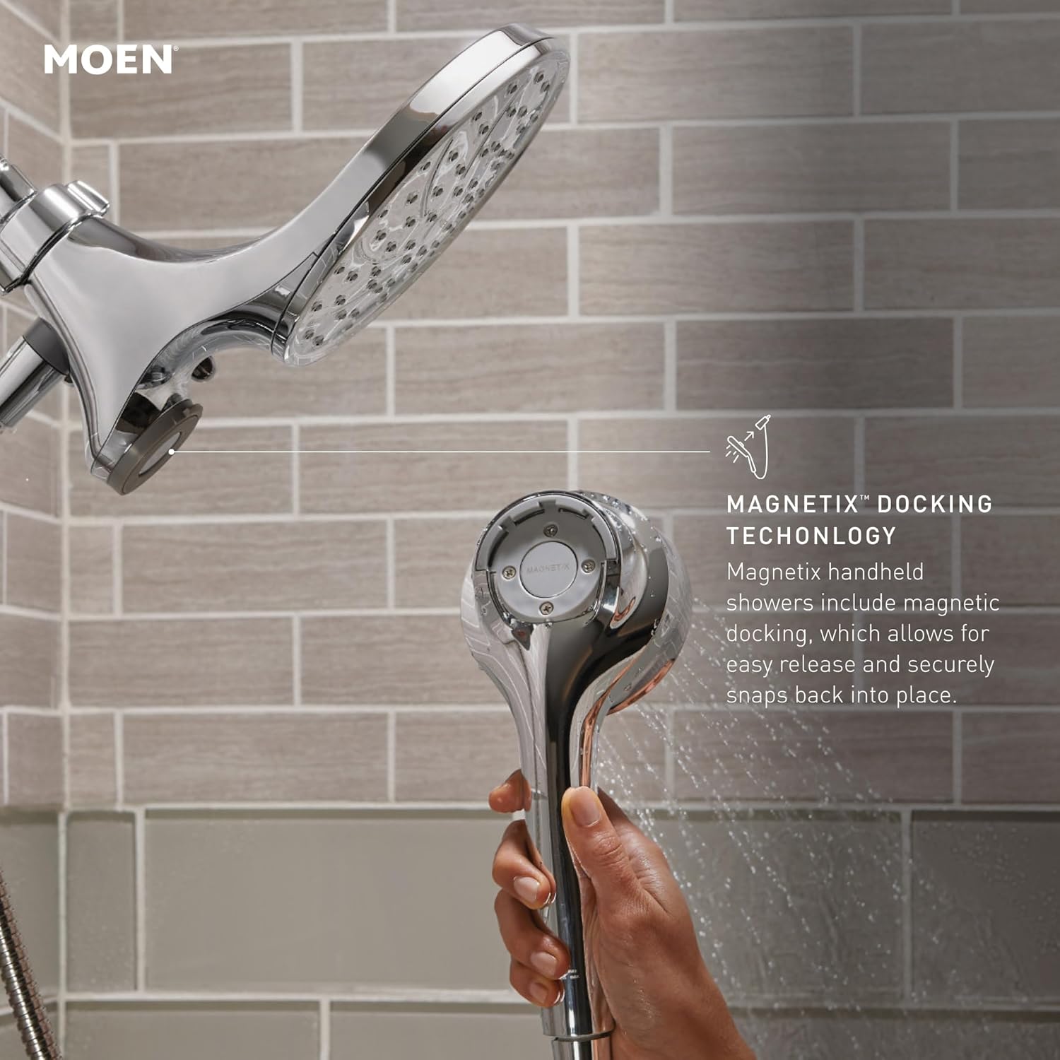 Moen Engage Magnetix 35-Inch Handheld Showerhead with Magnetic Docking
