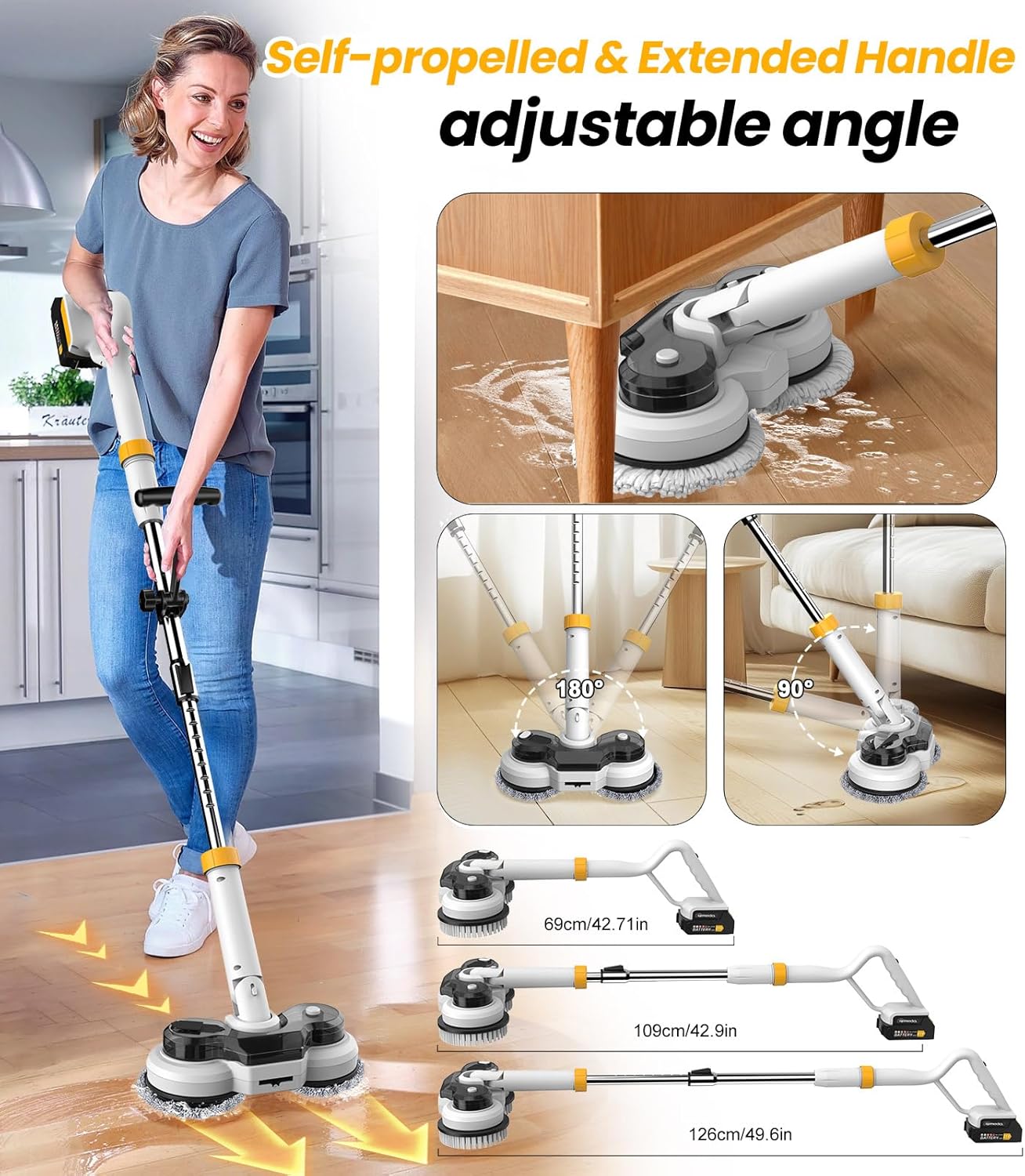 Qimedo 800RPM Cordless Electric Mop with Smart Display