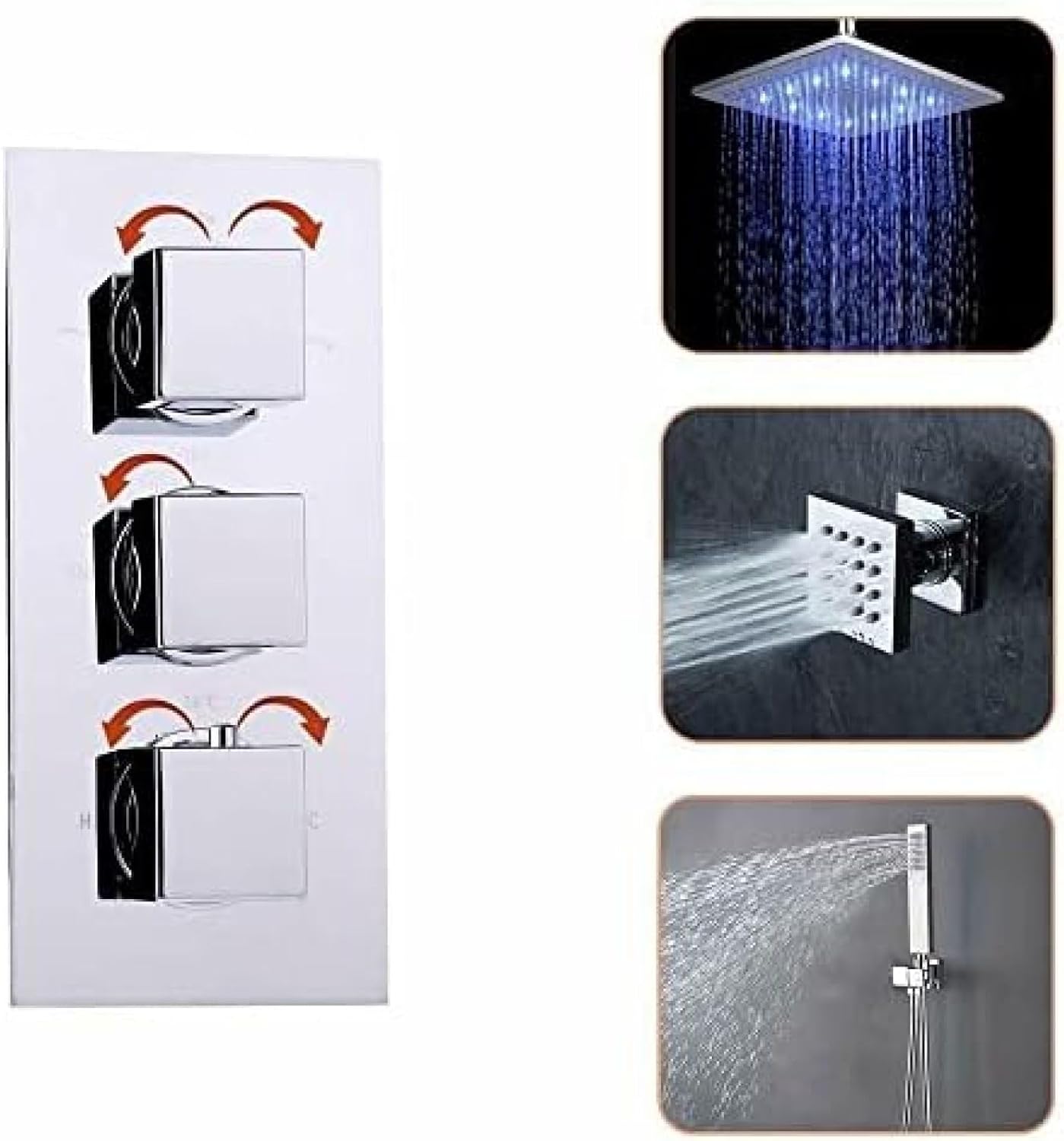 TECKI Thermostatic Shower System with LED Handheld and Shower Head