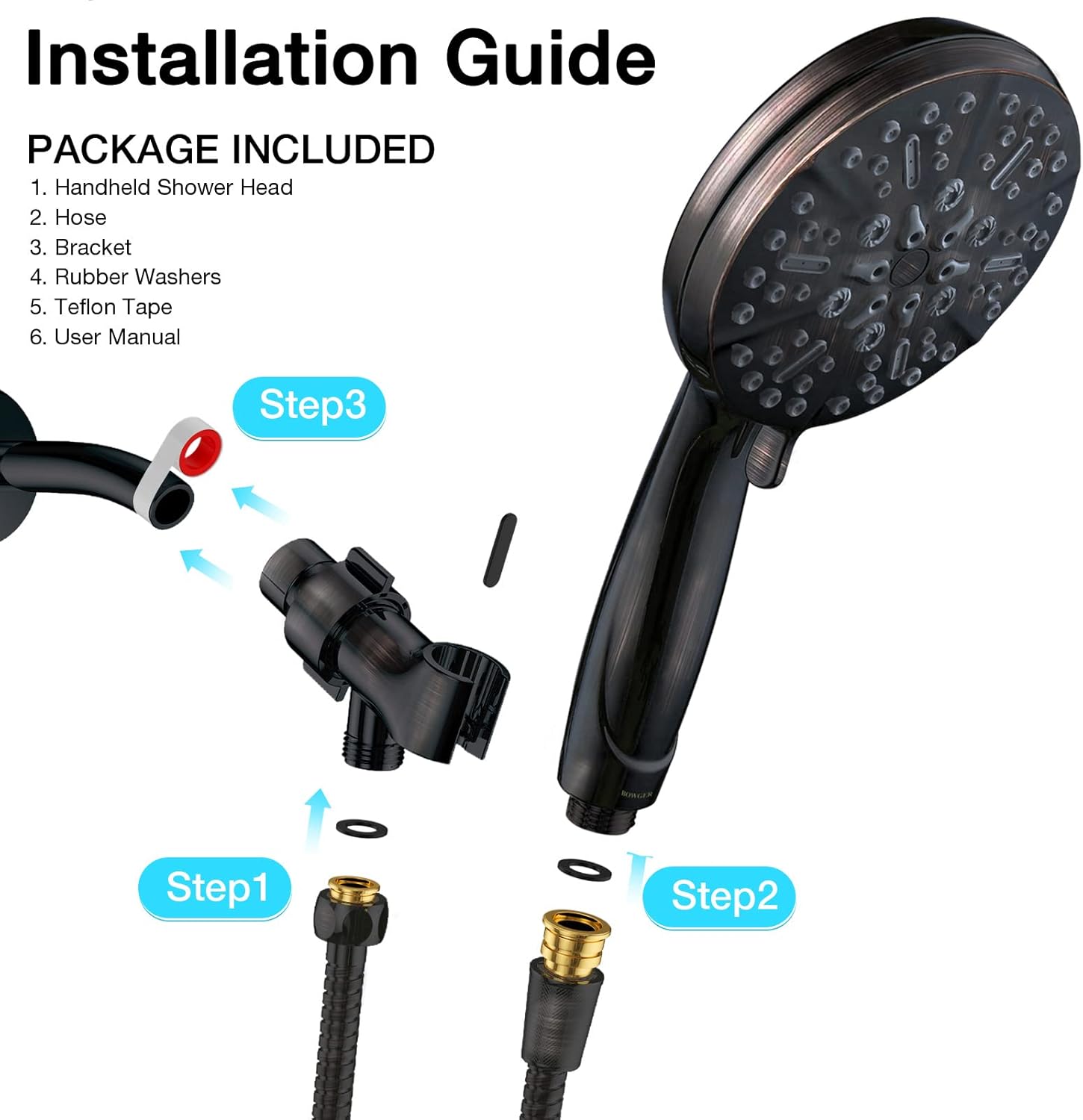 ORB High Pressure Shower Head with Handheld and 60 Inch Hose