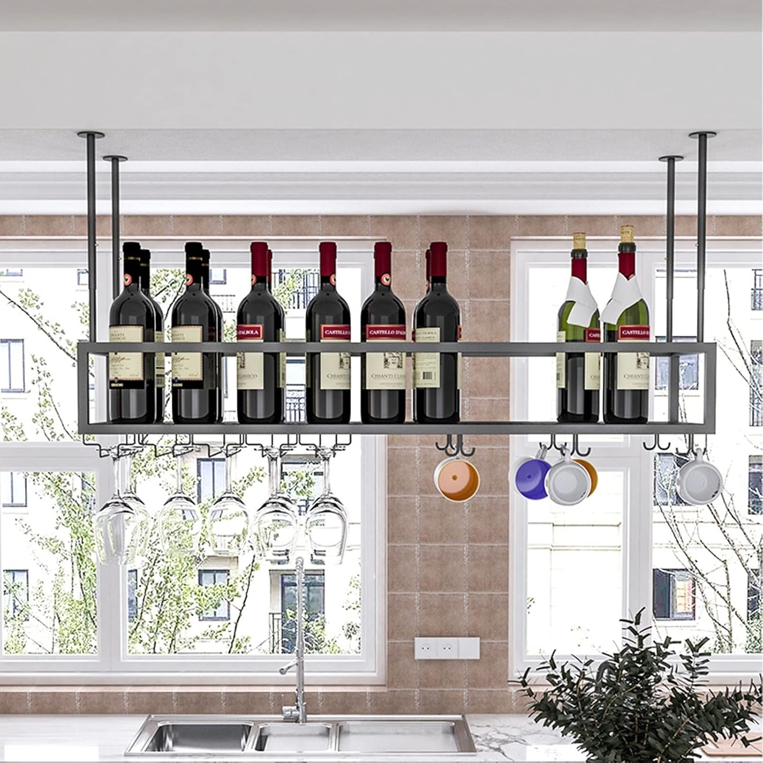 ZJDYDY Wall-Mounted Wine Rack with Glass Holder