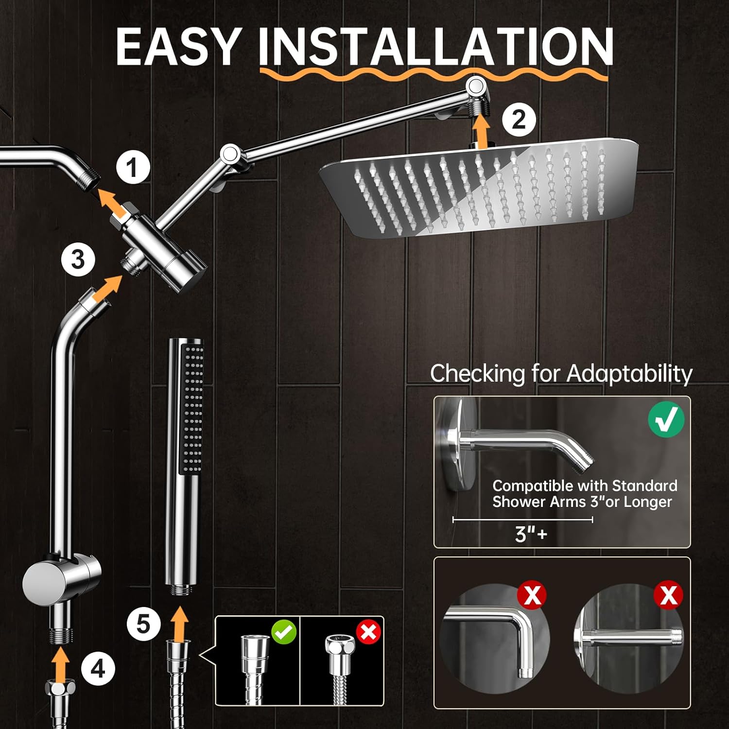 Veken 10 All Metal Rain Shower Head with Handheld Combo 1