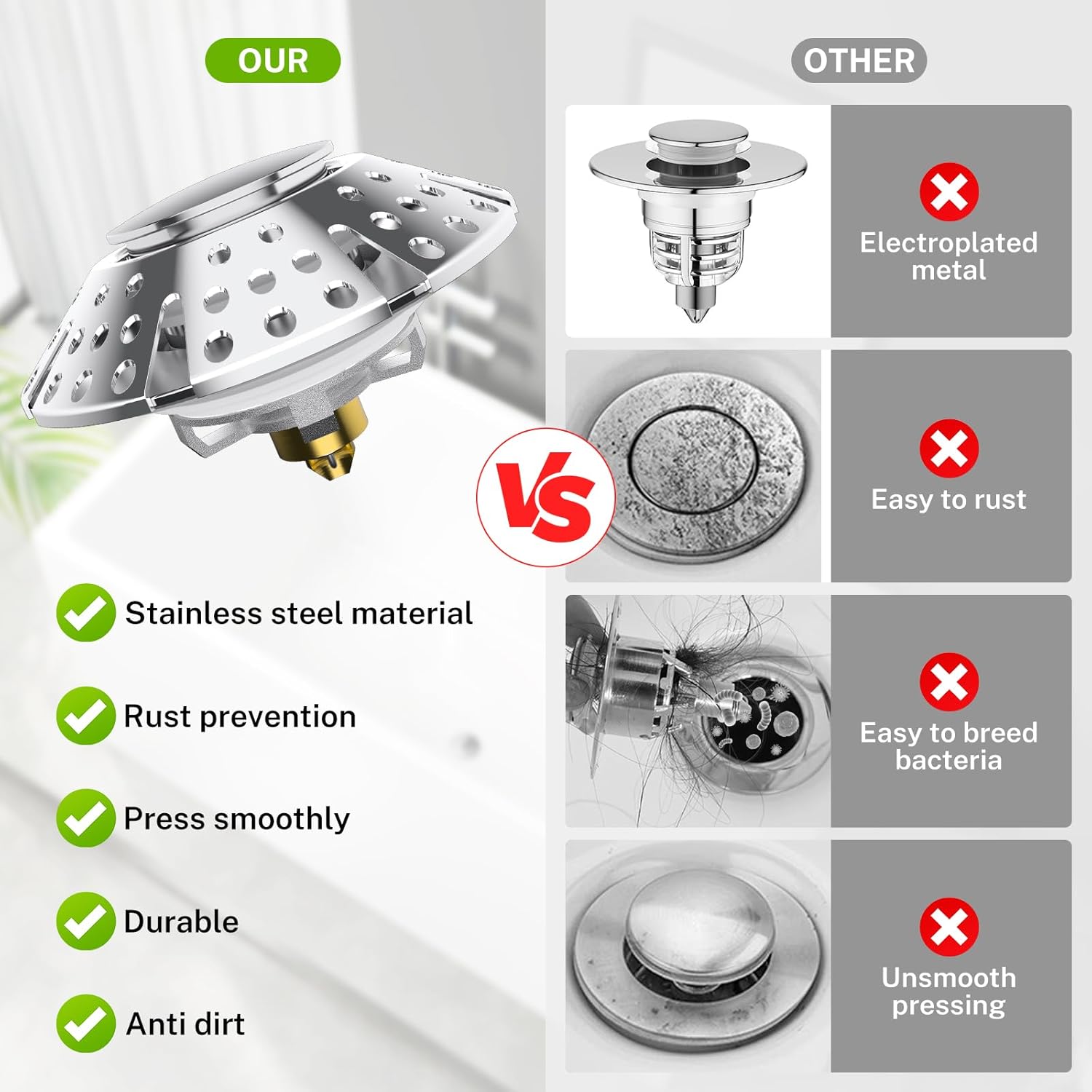 MGT Stainless Steel Tub Drain Stopper 304